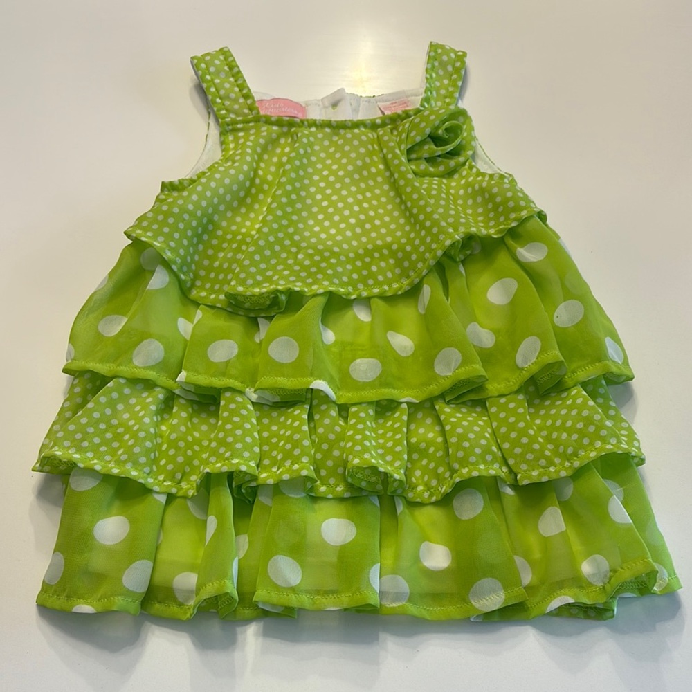 🌿 Kids Headquarters Green Polka Dot Ruffle Dress – 18M